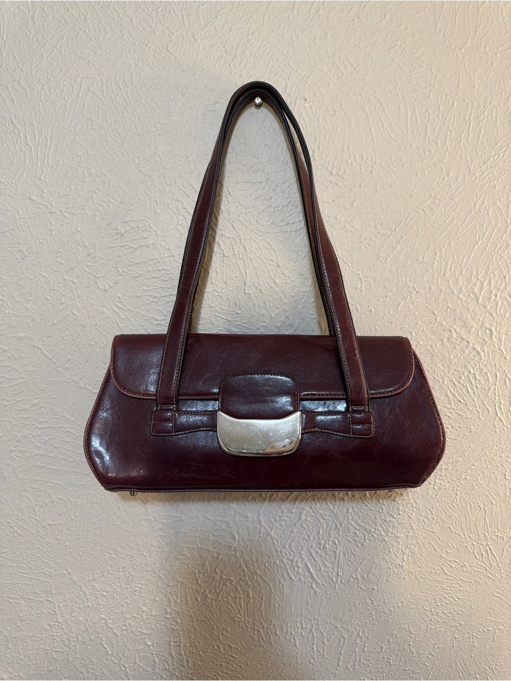 APL Burgundy Leather Shoulder Bag with Silver-Tone Clasp